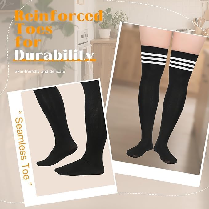 Zando Striped Plus Size Womens Thigh High Socks Thigh Highs Over The Knee Socks Thick Thighs Long Leg Warmer Halloween - Image 3